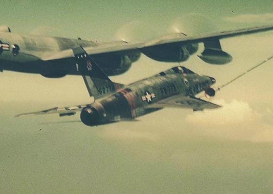 Picture of F-100 aerial refueling ops. Click on this picture to 
               start the video.
