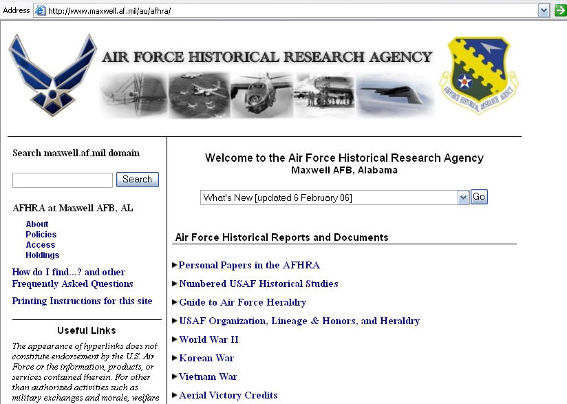 Picture of Maxwell AFB research site main page. 
      Click on this picture to link to the site.