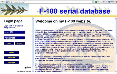 Picture of the home page for Henk Scharringa's F-100 website. 
      Click on this picture to link to the site.