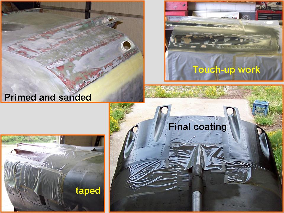 A composite picture showing the completion of the fiberglass gun blast panels. 
            Click on the picture to enlarge it.