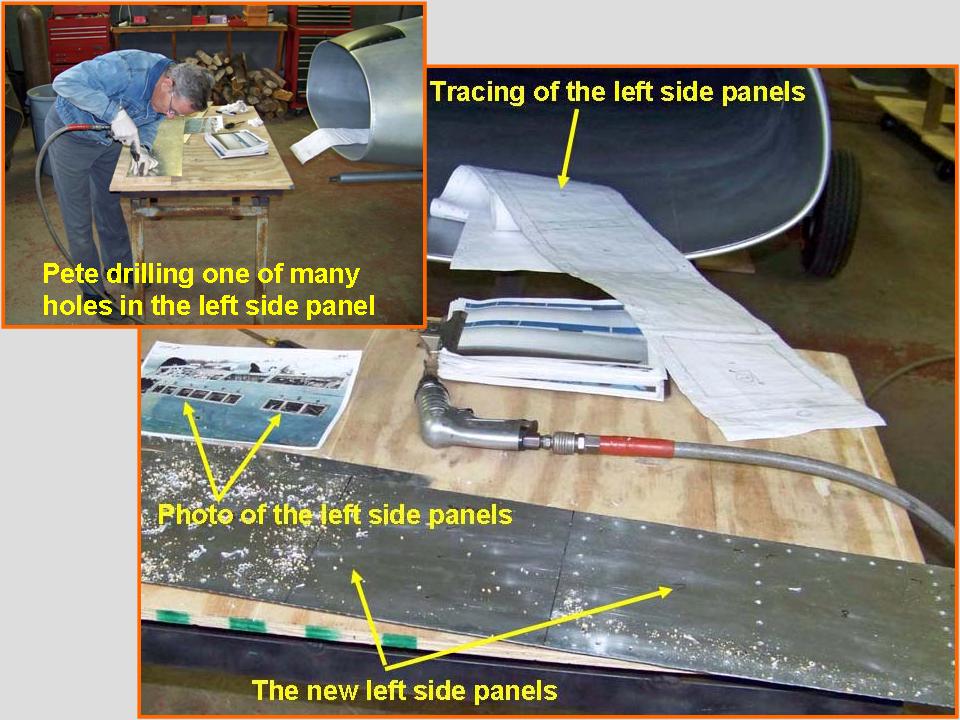 Composite picture of the work done on the left side fuselage inspection panel strip.
            Click on the picture to enlarge it.