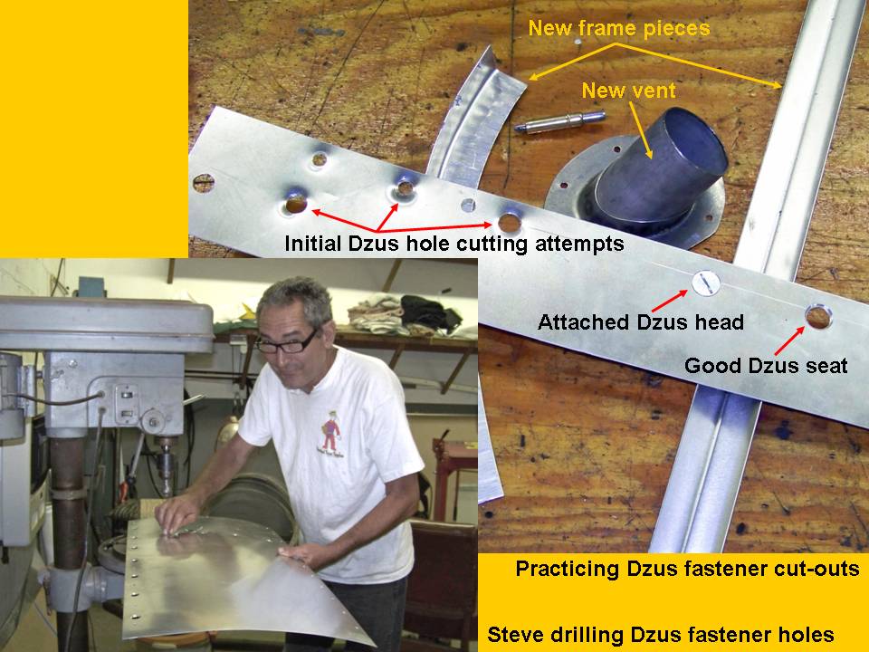Composite picture of practicing Dzus fastener procedures. 
            Click on the picture to enlarge it.
