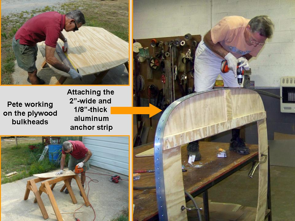 Pete working on the plywood bulkheads. Click on the picture to enlarge it.