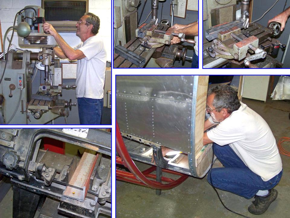 Composite picture of making and installing rotating frame parts. 
            Click on the picture to enlarge it.